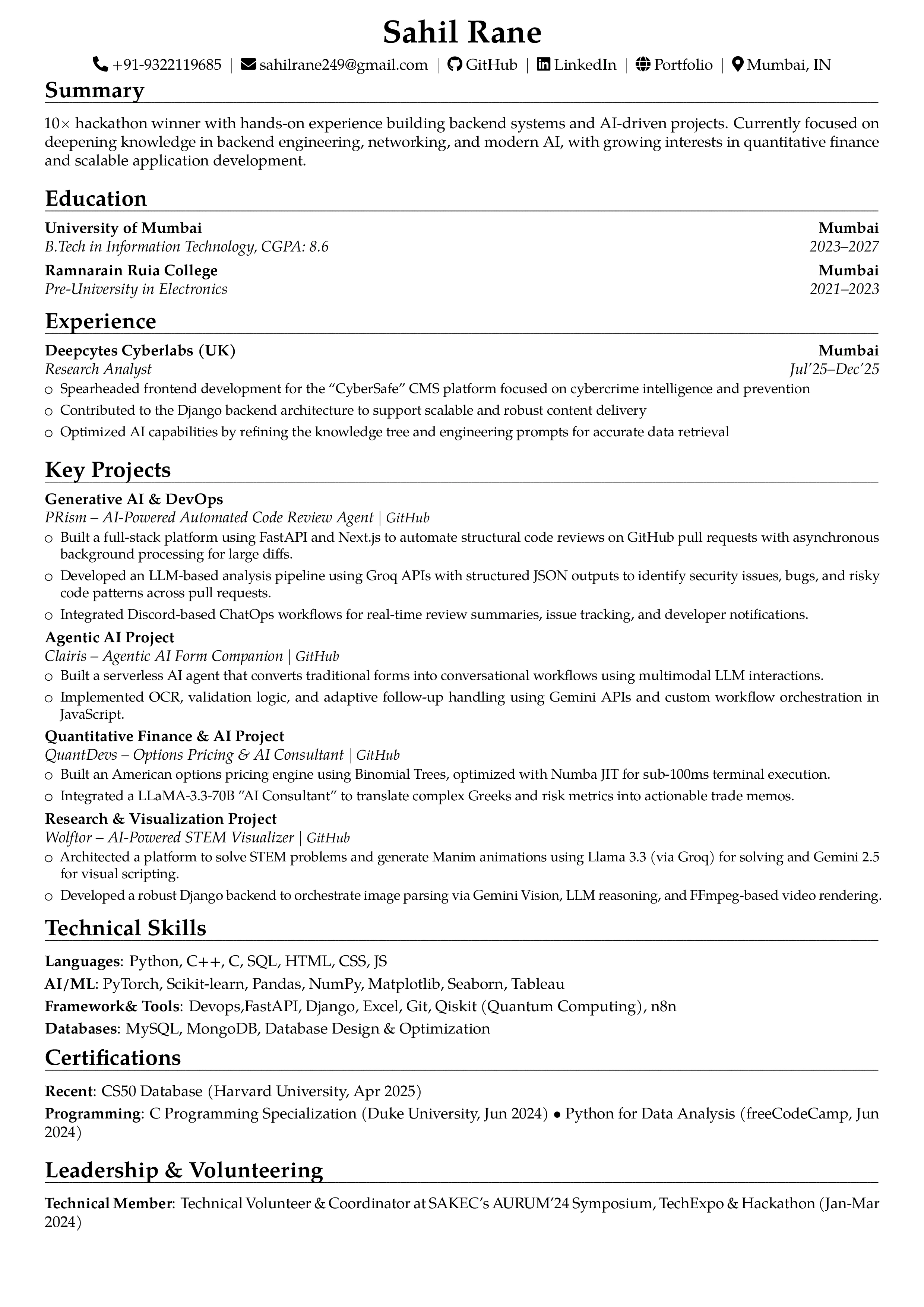 Sahil Rane Resume