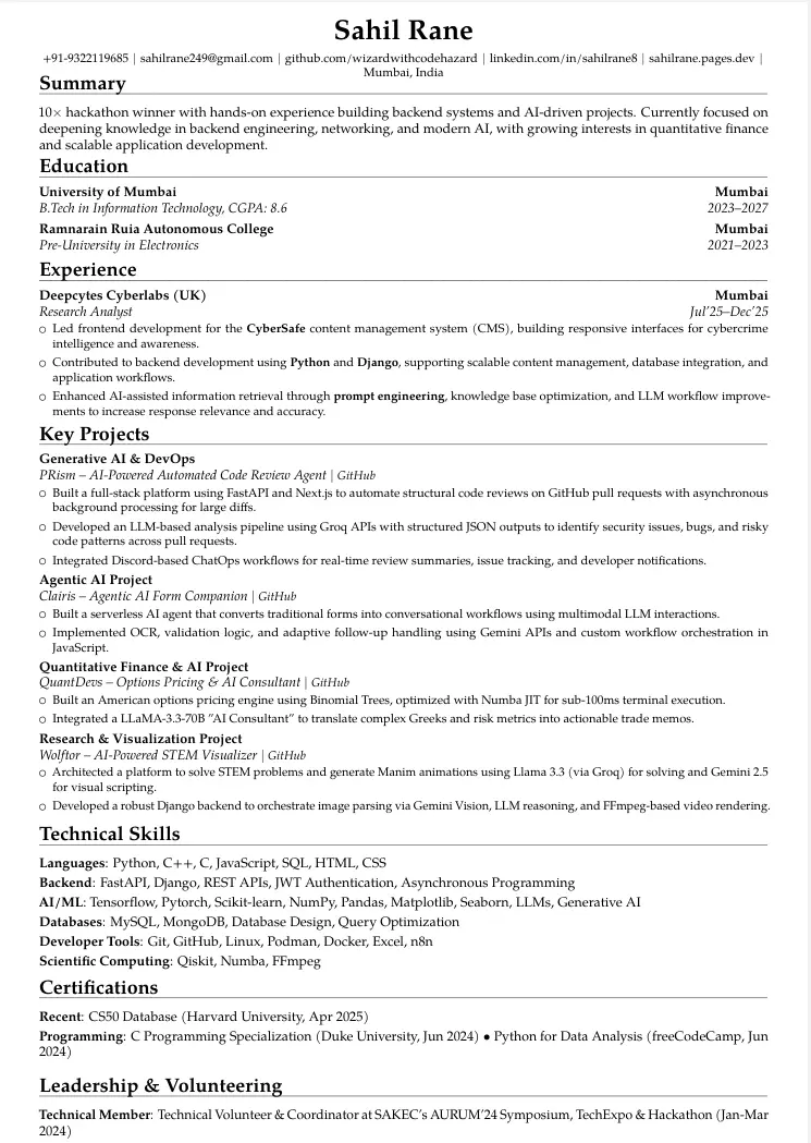 Sahil Rane Resume
